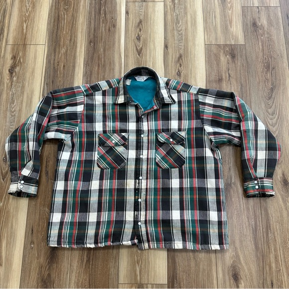 Vintage 60s 70s Five Brother Made in USA Pearl Snap Insulated Flannel Shirt, XXL - Picture 1 of 13
